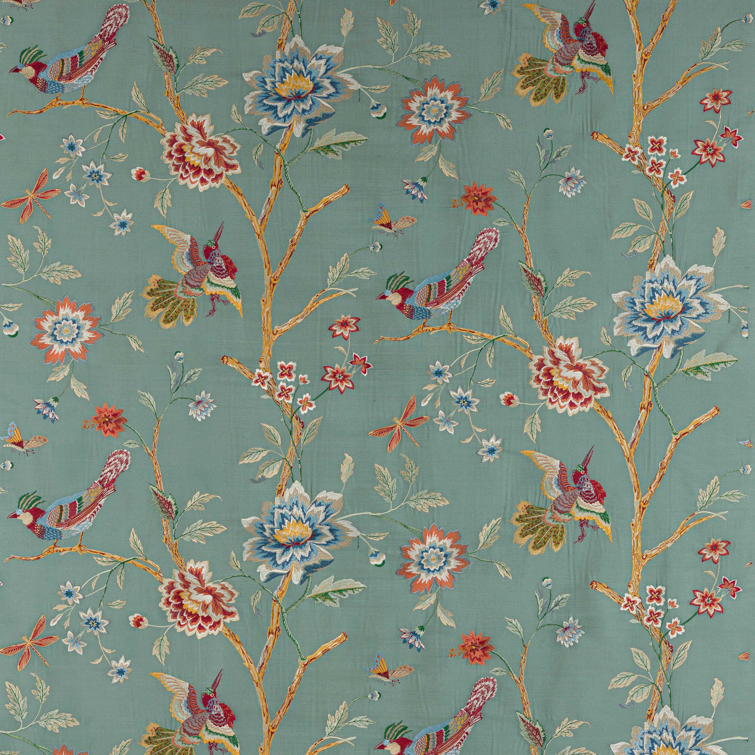 Olivia Silk Fabric in Teal by Colefax and Fowler